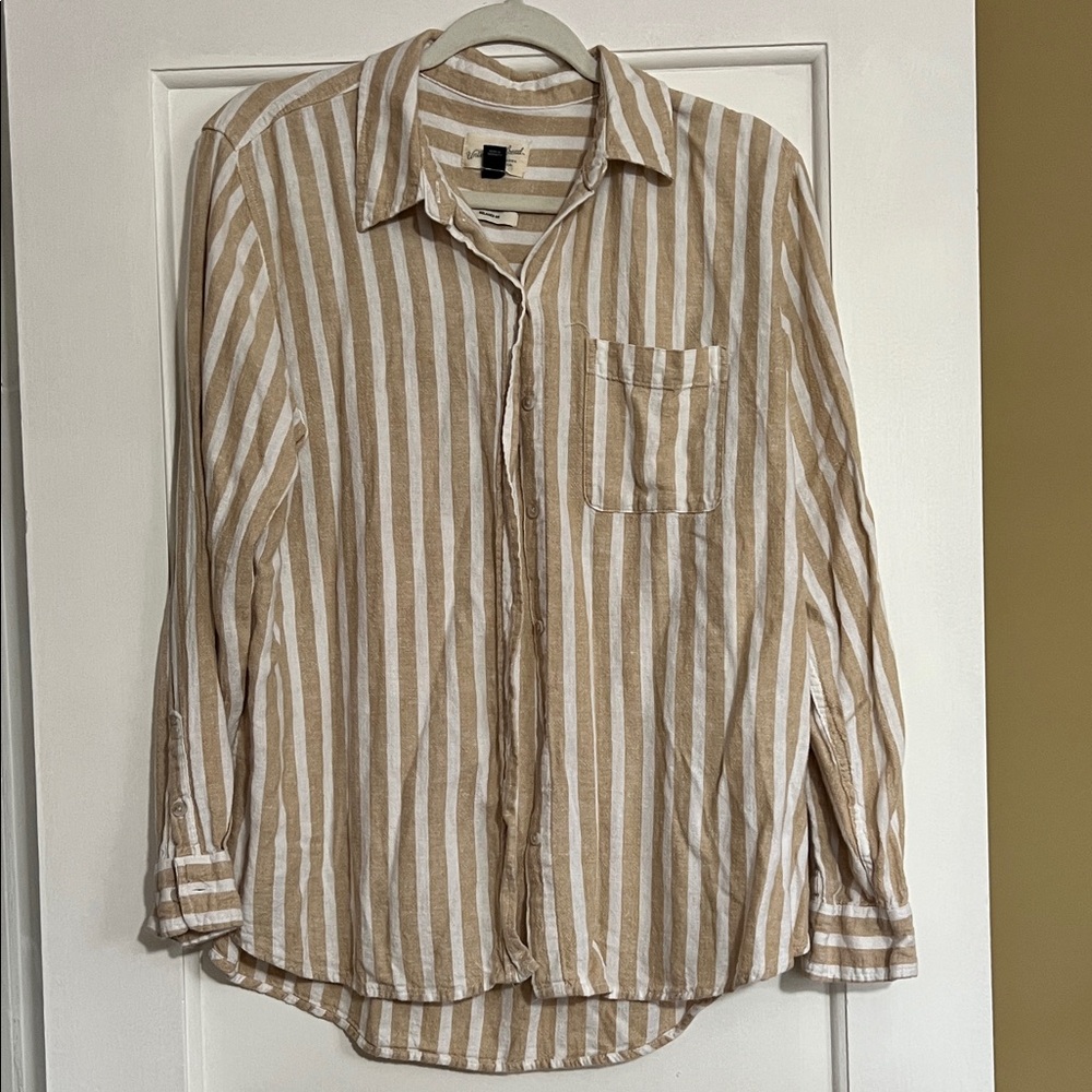 Classic Tan and White Striped Linen Shirt